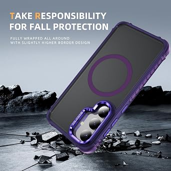 S24 Plus Case, S25 Plus Case, Magnetic Compatible with MagSafe Wireless Charging, Heavy Duty, Shockproof, Adjustable Kickstand, Slim Matte Anti-Fingerprint Purple.