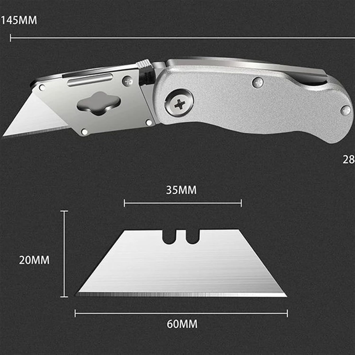 Folding Aluminum Alloy Utility Knife, Pocket Portable Quick Change Blades Box Cutter with Belt Clip, Warehouse Carpet Knife(10pcs Blades)