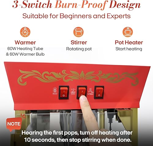 Miniatura 5 de Máquina de palomitas de maíz con carrito, máquina de palomitas de maíz estilo teatro de 10 onzas que hace hasta 50 tazas, máquina de palomitas de