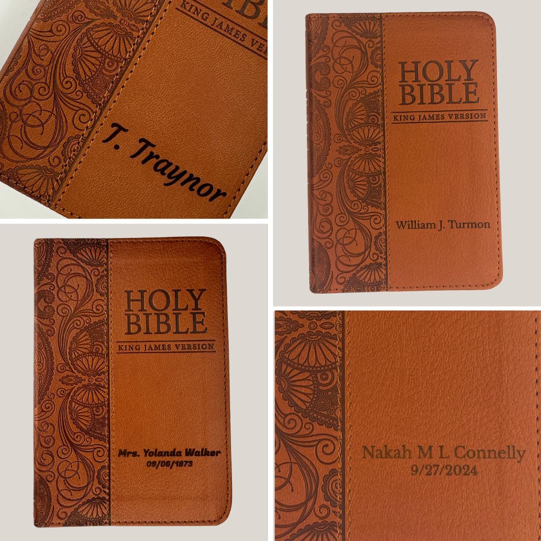 Personalized KJV Holy Bible Mini Small Pocket Toffee Brown Faux Leather Extra Small Print Size King James Bible | Custom with Name, Date/Text | Gift for Christian & Religious Celebrations