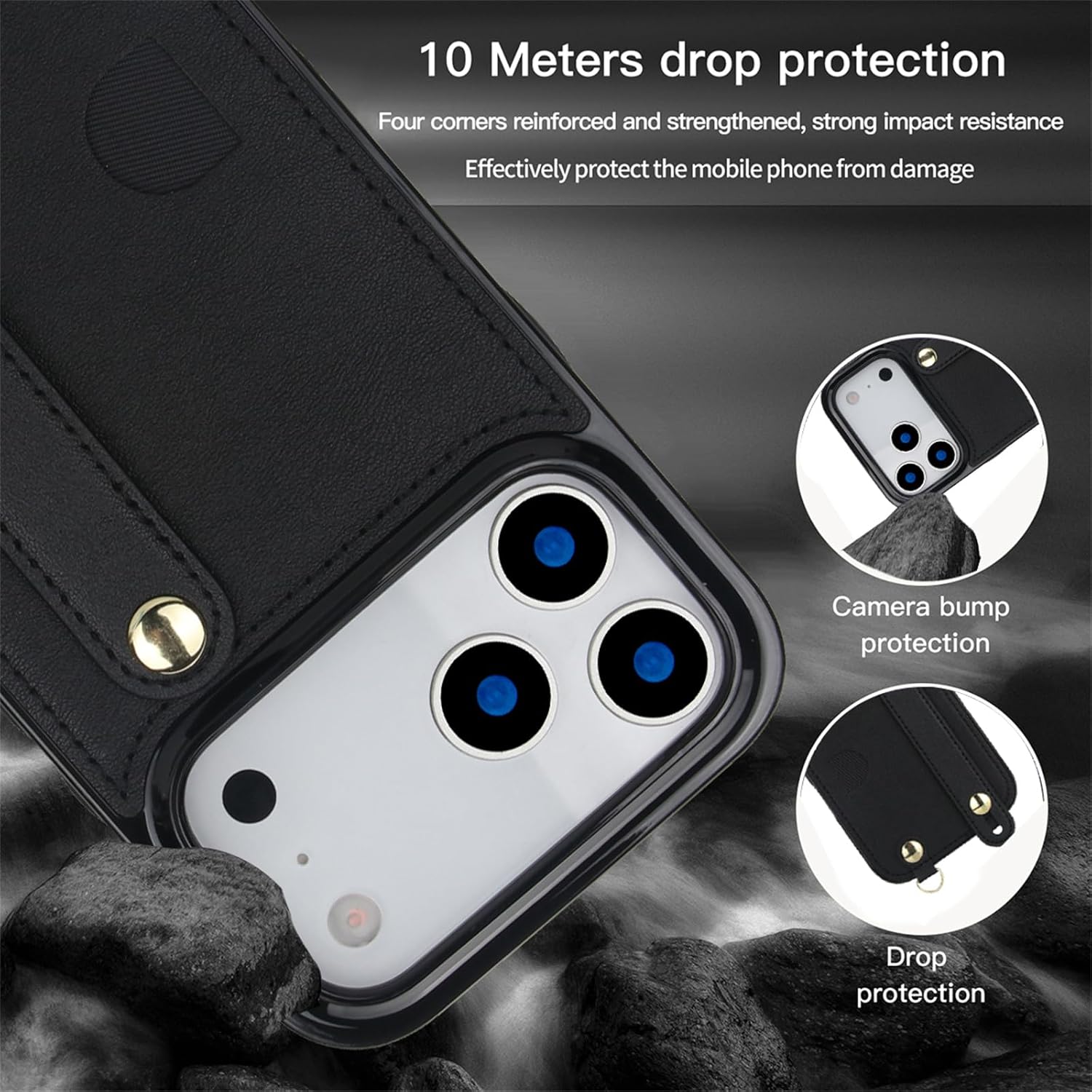 CCSmall for iPhone 17 Pro Max Lanyard Case with Card Holder for Women, Detachable PU Leather Crossbody Strap Wristband Kickstand Phone Cover for Apple iPhone 17 Pro Max -KB Black - Image 6