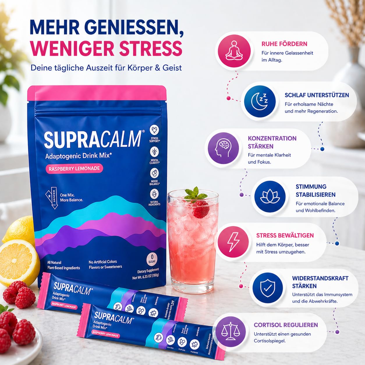 Jello 𝗖𝗼𝗿𝘁𝗶𝘀𝗼𝗹 𝗖𝗼𝗰𝗸𝘁𝗮𝗶𝗹 𝗣𝘂𝗹𝘃𝗲𝗿,2026 Cortisol Senken Pulver zum Abnehmen, 20 Stück Supercalm Cortisol Pulvers, Konzentration, schlafen, Entspannt Bleiben & Stress Reduzieren