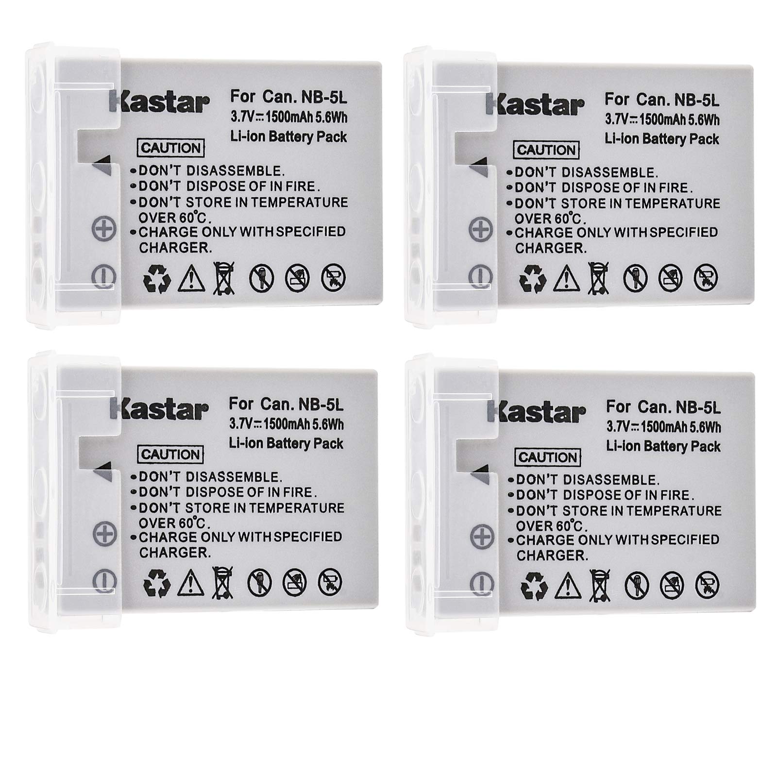 Kastar NB-5L Battery (4-Pack) for Canon NB-5L, CB-2LXE work with Canon PowerShot S100, PowerShot S110, PowerShot SD700 IS, PowerShot SD790 IS, PowerShot SD800 IS, PowerShot SD850 IS, PowerShot SD870 IS, PowerShot SD880 IS, PowerShot SD890 IS, PowerShot SD900 IS, PowerShot SD950 IS, PowerShot SD970 IS, PowerShot SD990 IS, PowerShot SX200 IS, PowerShot SX210 IS, PowerShot SX220 IS, PowerShotSX230 HS Cameras