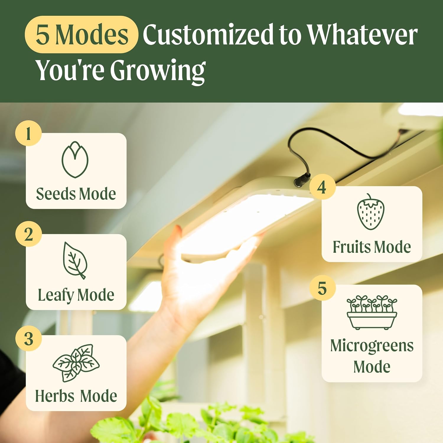 Vego Garden Grow Lights for Indoor Plants, Full Spectrum LED Grow Light with Customized 5 Modes for Seed Starting, Leafy, Herbs, Fruits & Microgreens, 4 Packs