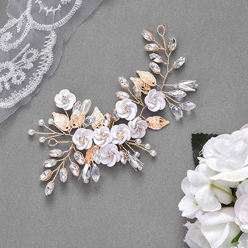 Miniatura 8 de Latious Tocado de novia con flores plateadas, para boda, vid y diamantes de imitación, accesorios para mujeres y niñas (5.9 pulgadas) (A-plateado)