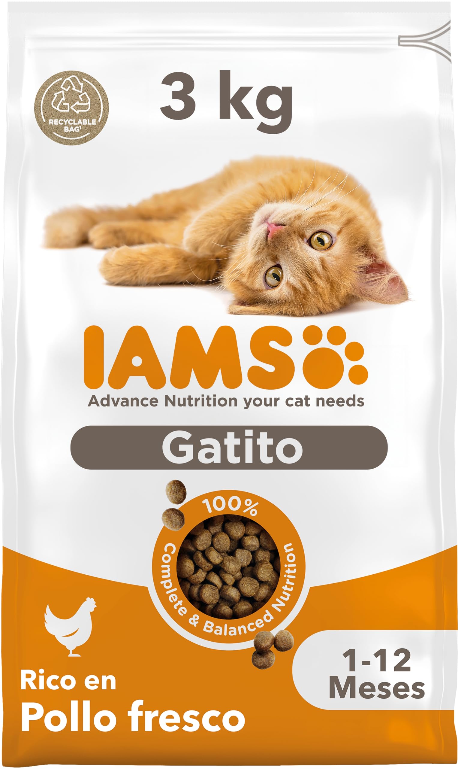 IAMS Alimento seco para gatitos de 1-12 meses con pollo fresco, 3 kg