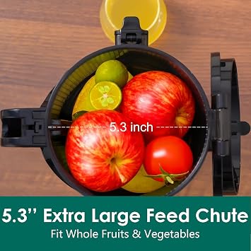 Cold Press Juicer Machines, Slow Masticating Juicer with 5.3 Extra Large Feed Chute Fit Whole Fruits & Vegetables, Self Feeding Effortless for Batch Juicing, BPA Free 250W (Matte Black,1.8L)