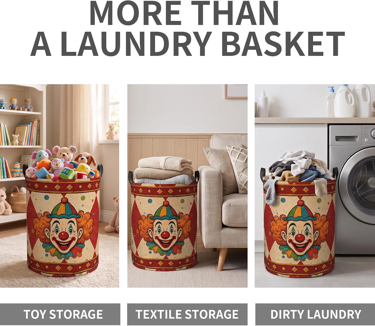 Clown Laundry Hamper,Large Collapsible Fabric Clothes Basket