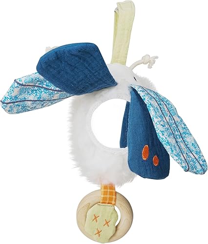 Miniatura 2 de Manhattan Toy Folklore Plush Luna Moth Soft Touch Baby Travel Toy con alas de tela arrugada, espejo de bebé y anillo de mordedor de madera