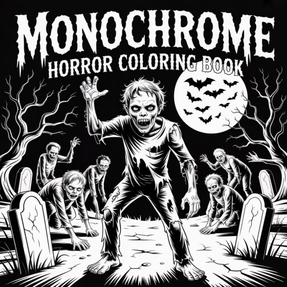 Monochrome Horror Coloring book: Black and White Dark Fantasy The Ultimate Halloween and Christmas Gift ... Adults and Kids to Unwind and Relieve Stress