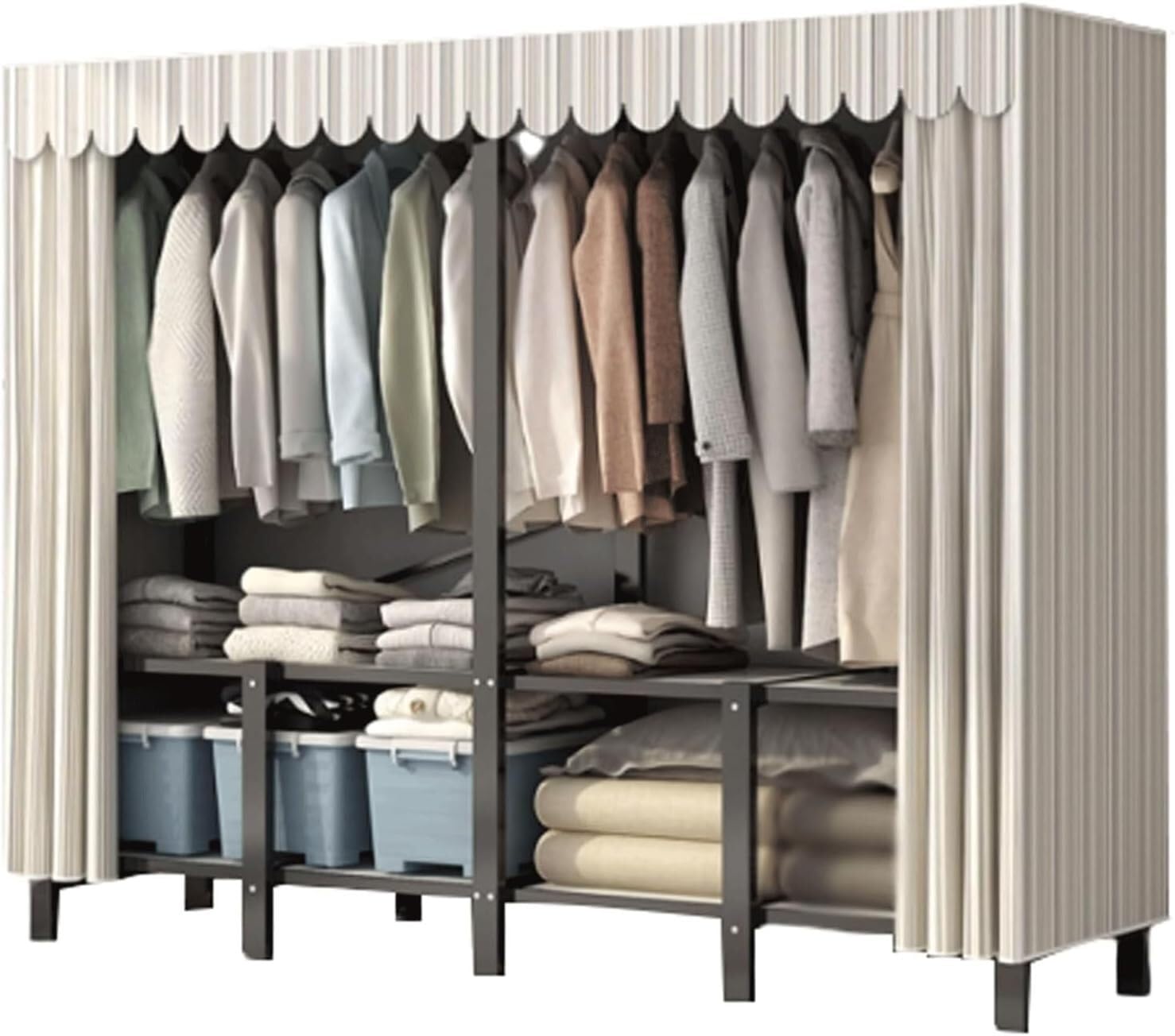 Armario Plegable de Acero, Armario portátil de 170/192 cm/220 cm, Armario de instalación Gratuita, Armario de Ropa extraíble(B,220cm)