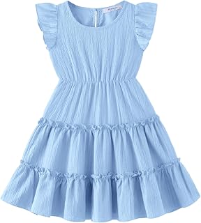 Toddler Girls Dress Ruffle Sleeveless Tiered Swing Twirly Dresses Cute Summer Beach Sundress with Pocket for 1-6T