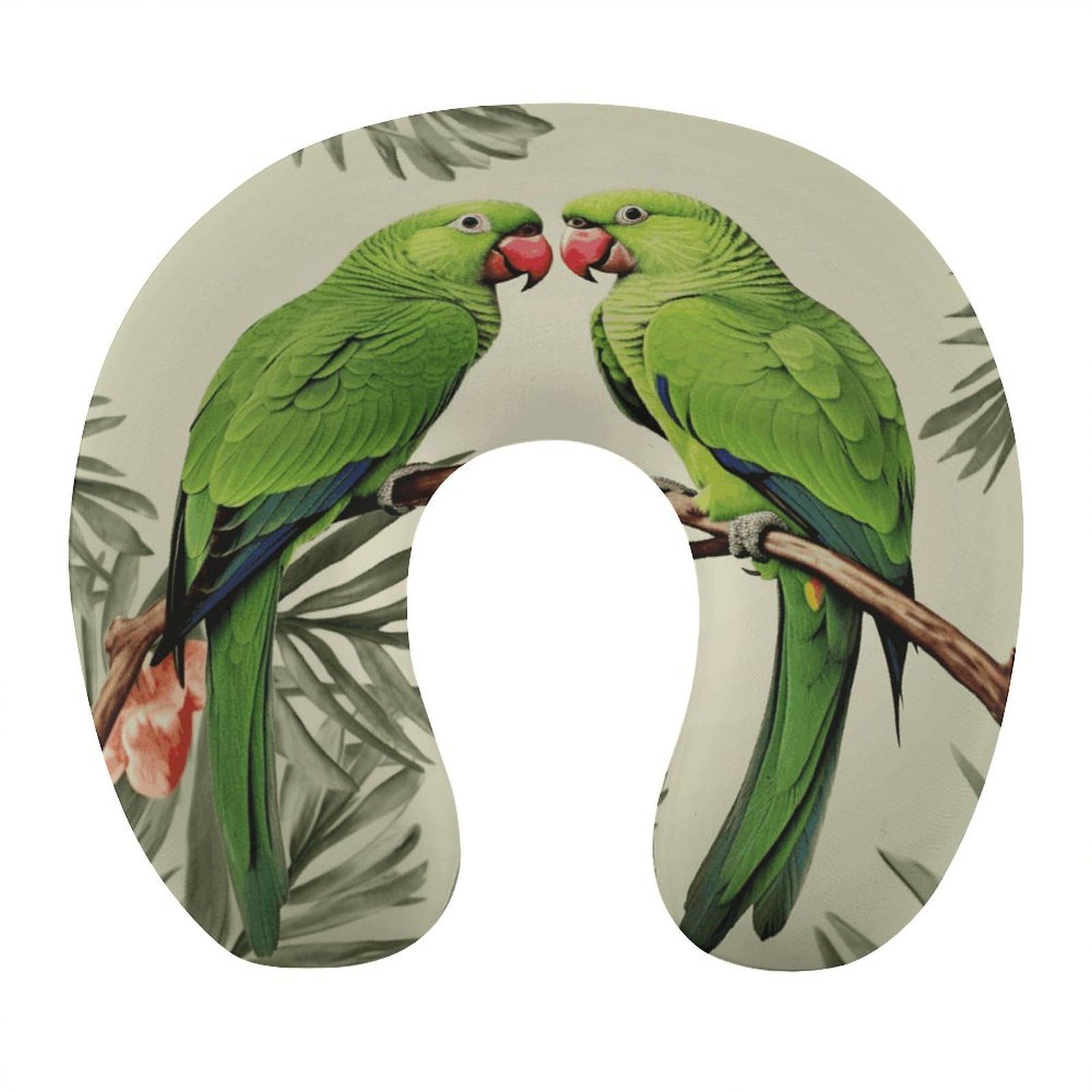 FekiLoot Couple Parrots Olive Travel Pillow,U Shaped Office Napping Pillow Support Neck and Head Comfortable Travel Neck Pillow U Shape Sleeping Essentials for Long Haul Flights