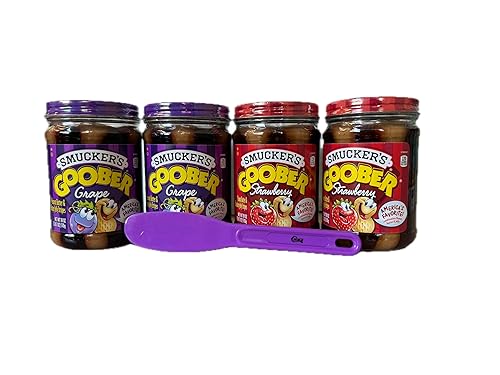 Miniatura 1 de Smucker's Goober Sabores de uva y fresa Kosher Peanut Butter and Jelly Bundle 18 onzas cada frasco dos más sándwiches esparcidor