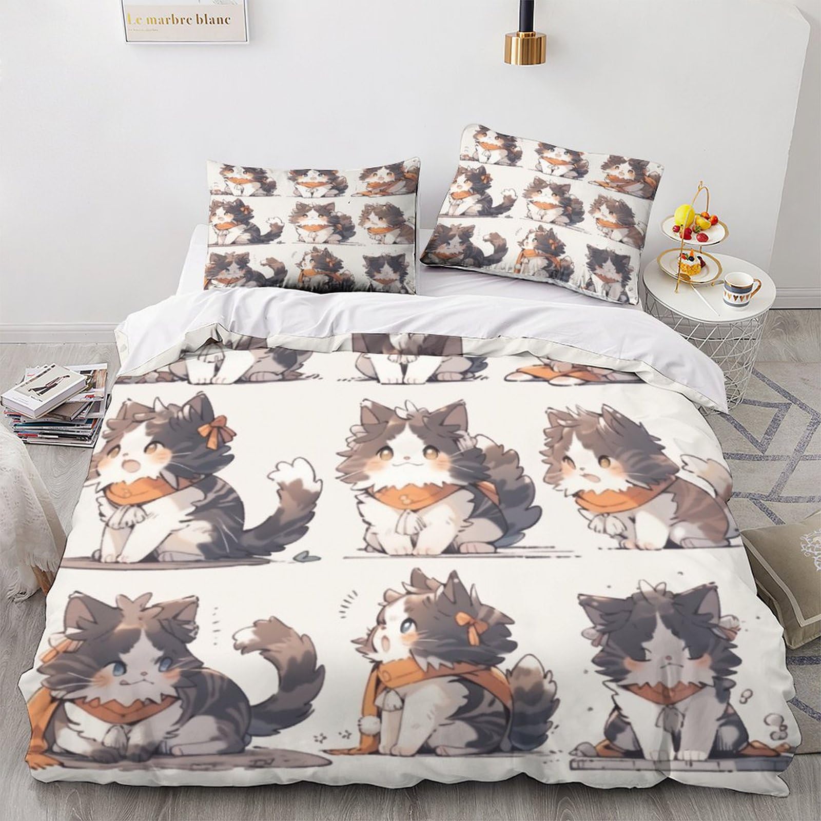 Housse de couette chat 3D parure lit King 220x240cm pour chambre cocooning