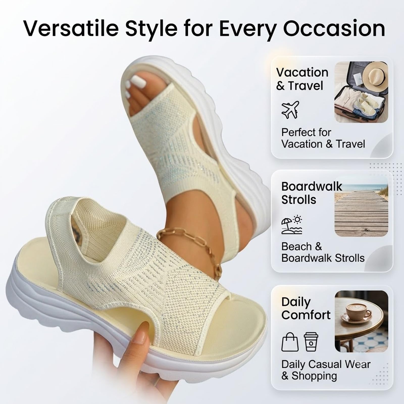 Sandali ortopedici sportivi da donna, comodi e leggeri, in rete elastica, con strass, a maglia, aperti sulla punta, leggeri, traspiranti, con plateau, con supporto per arco plantare