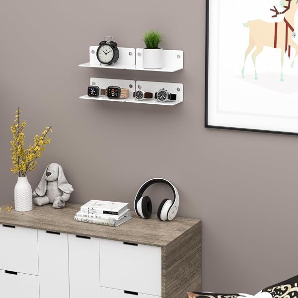 Sezanrpt 20 cm White Small Shelves Acrylic, Wall Shelves for Living Room Decor, Bedroom, Bathroom, Kitchen, Dining Room, Brand Store, Pack of 2 - 2