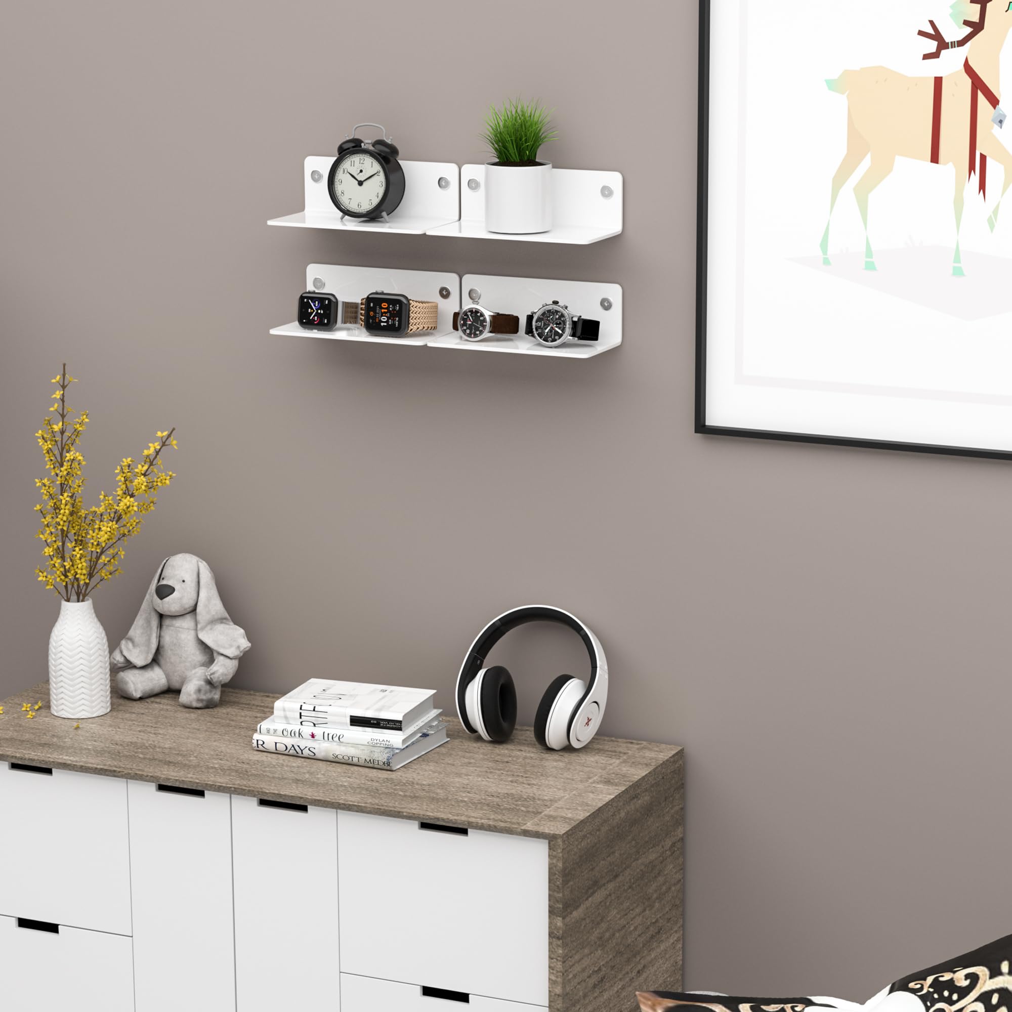 Sezanrpt 8 Inches White Small Shelves Acrylic, Wall Shelves for Living Room Décor, Bedroom, Bathroom, Kitchen, Dining Room - Image 3