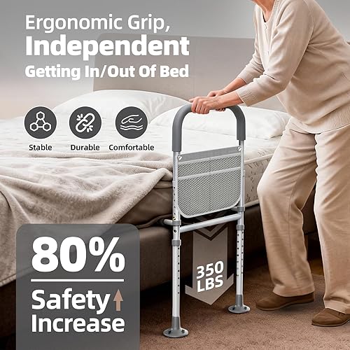 Miniatura 2 de Rieles de cama para adultos mayores Riel de asistencia de cama ajustable aprobado por ASTM para personas mayores con bolsa de almacenamiento y mango