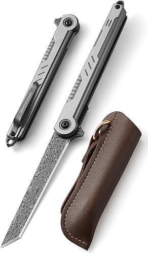 Cuchillo de bolsillo de Damasco Cool Tanto Cuchillos para hombres Hecho a mano Cuchillo de bolsillo plegable de Damasco, pequeño EDC Slim Gentleman