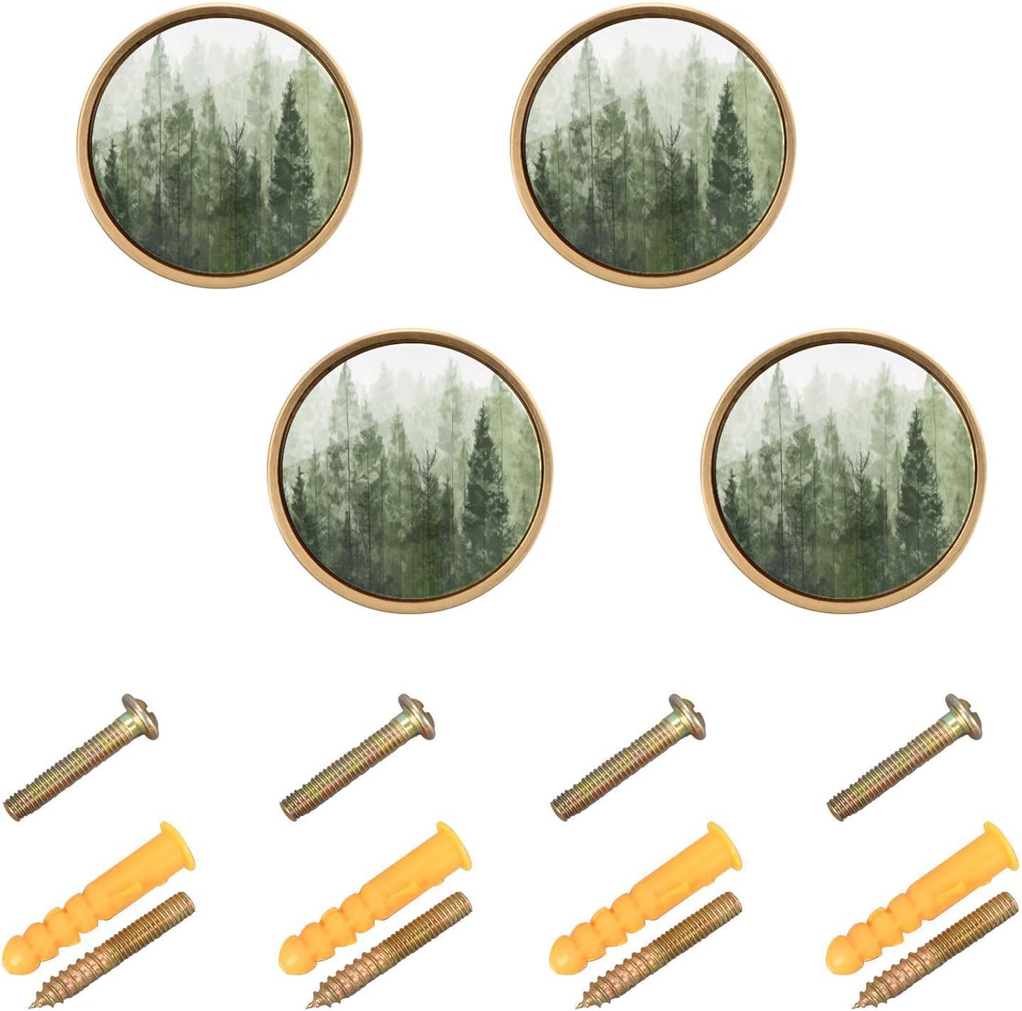 xigua Pine Trees 4 Pack Cabinet Knobs, Round Zinc Kitchen Drawer Pulls, 1-1/4 Inch Kitchen Cabinet Knobs for Door, Drawer, Dresser & Closet