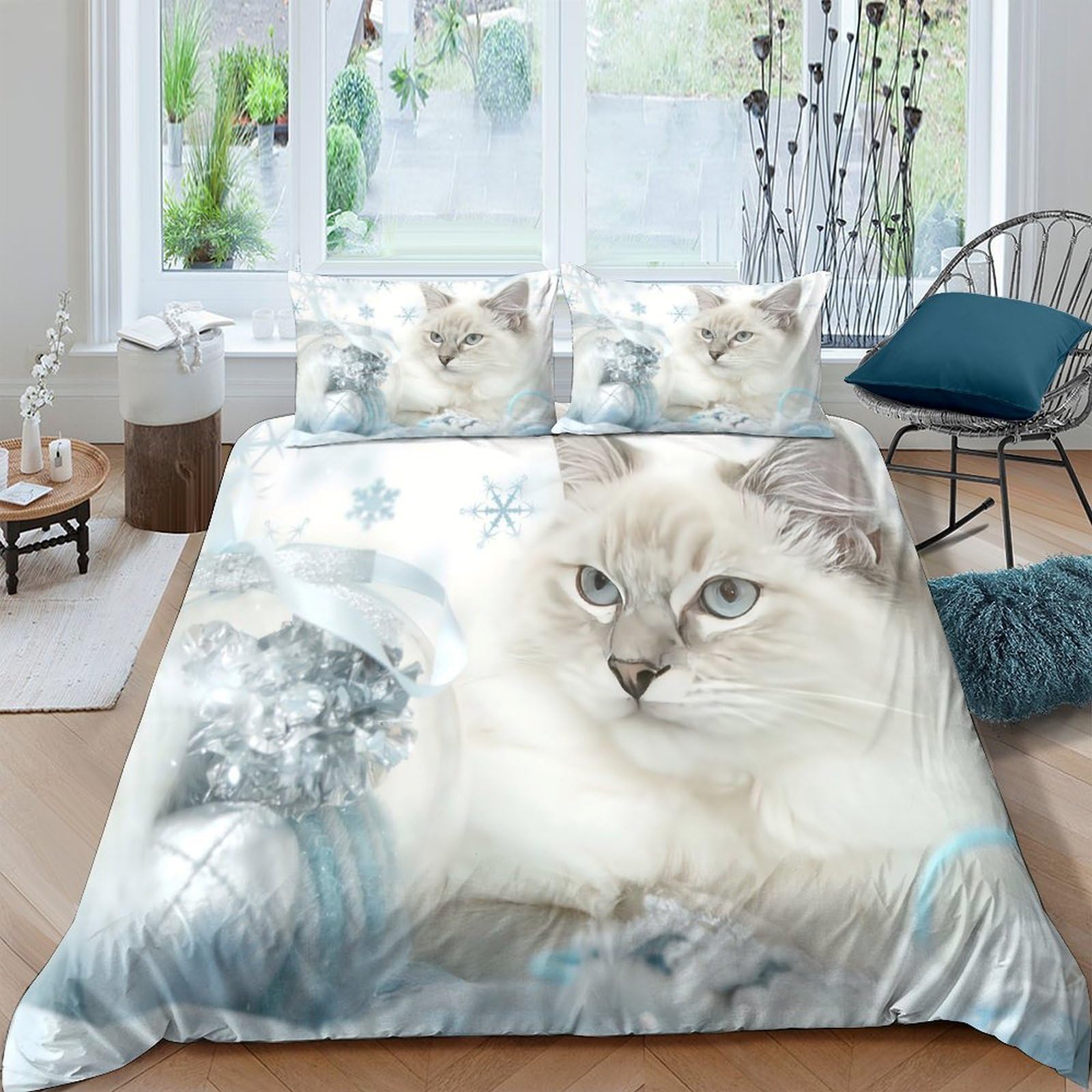 Ctjqhvkz Style-10 3D Printed Cat Portrait Fitted Sheet Microfiber Soft Blue Grey Animal Bed Cover For Bedroom Dorm Mattress Protection Decor Single（135X200cm）