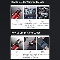 Vista 7 de HHXS Paquete de 2 Martillo de Seguridad para Automóvil Herramienta de Escape de Emergencia Rompedor de Ventana de Un Segundo Cortador de Cinturón