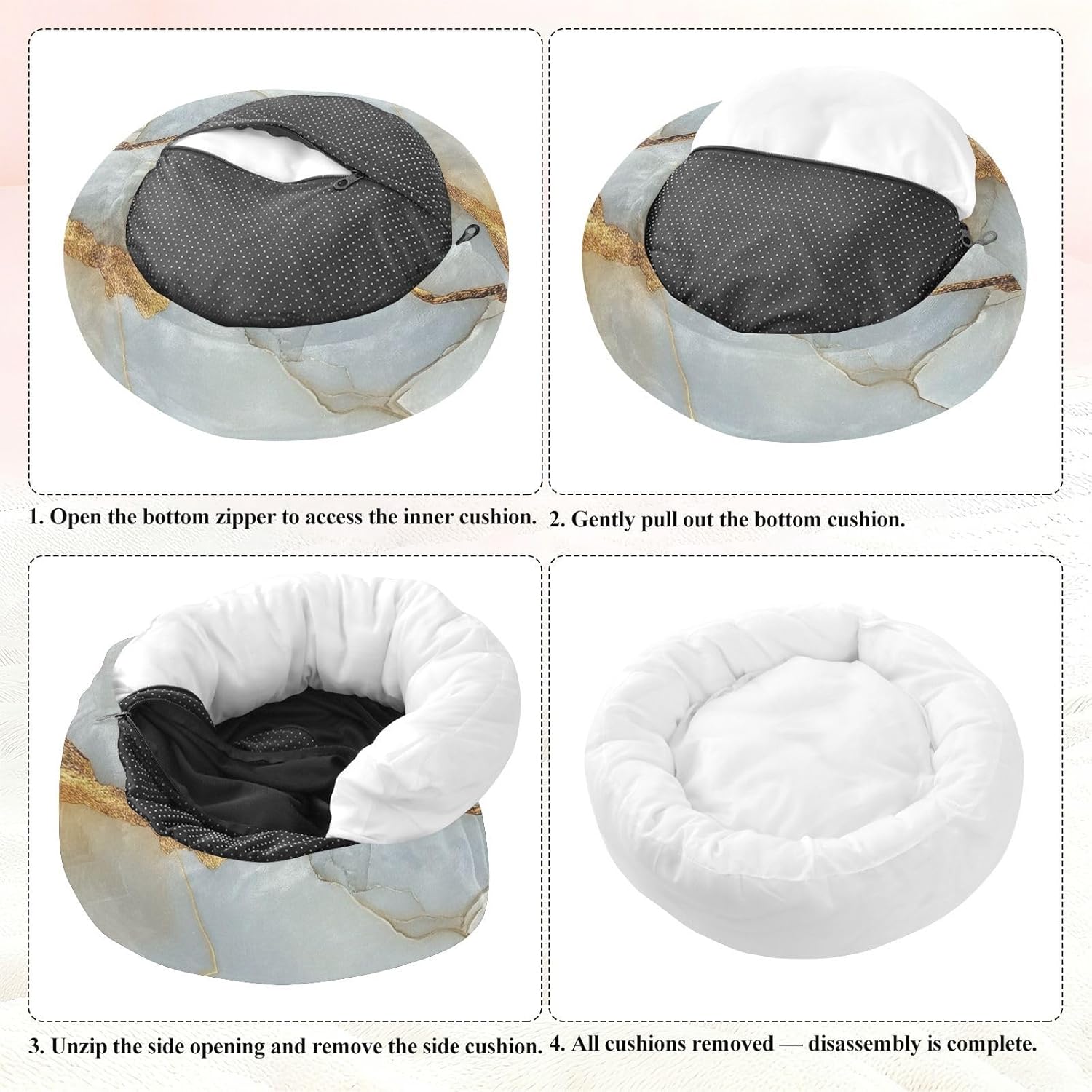 Marble White Golden Pet Cat Bed Anti-Slip Dog Pillow Bed for Medium Size Pets Sleeping S