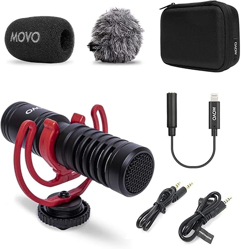 Movo VXR10-PRO - Micrófono de video externo para iPhone/cámara, con soporte de choque Rycote Lyre - Micrófono compacto de escopeta y accesorios