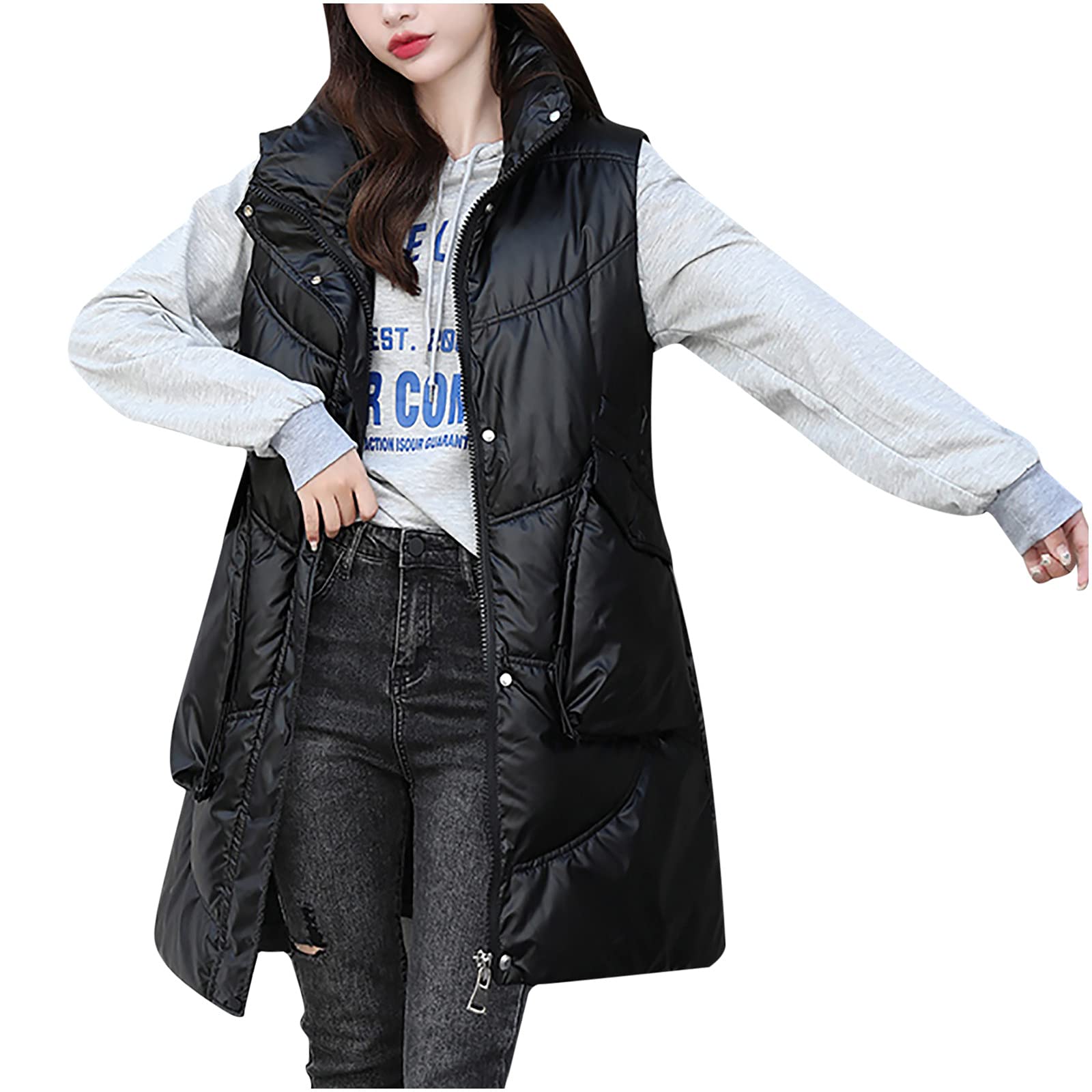 Sleeveless Tops Ladies Fashion Solid Color Vest Zipper Sleeveless