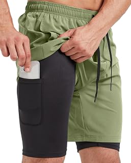 sponeedMen's 2-in-1 Athletic Running Shorts 7" Dry Fit Workout Gym Outdoor Sports Wear with Multiple Pockets Training Short