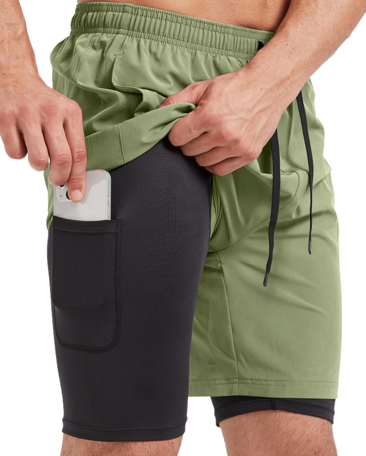 Mens 2-in-1 Athletic Running Shorts 7 Dry Fit Workout Gym Outdoor Sports Wear with Multiple Pockets Training Short