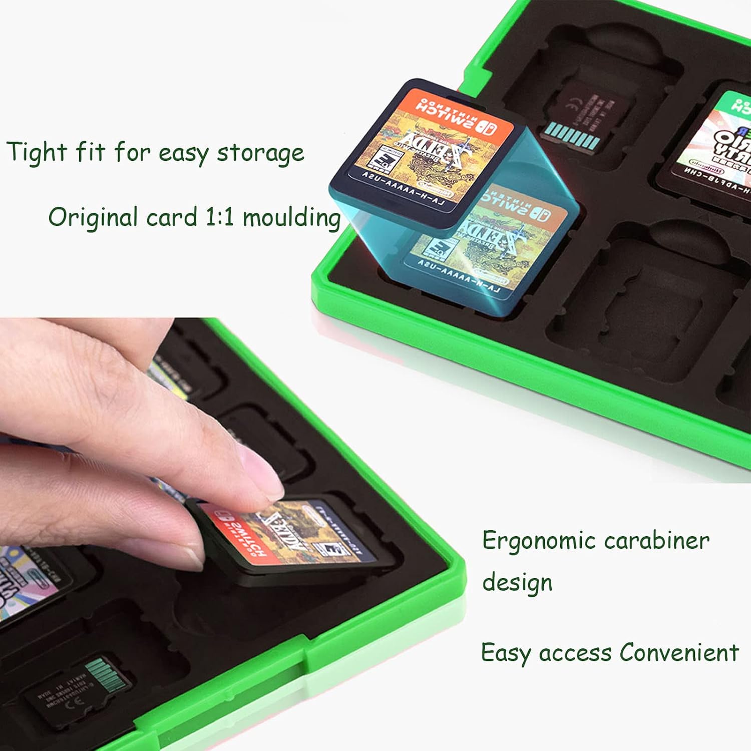 doepeBAE Game Card Case for Nintendo Switch,Portable Game Card Holder,Hard Shell Storage Case,Large Capacity Switch Card Organizer with 12 Card Slots (M Green) image 3