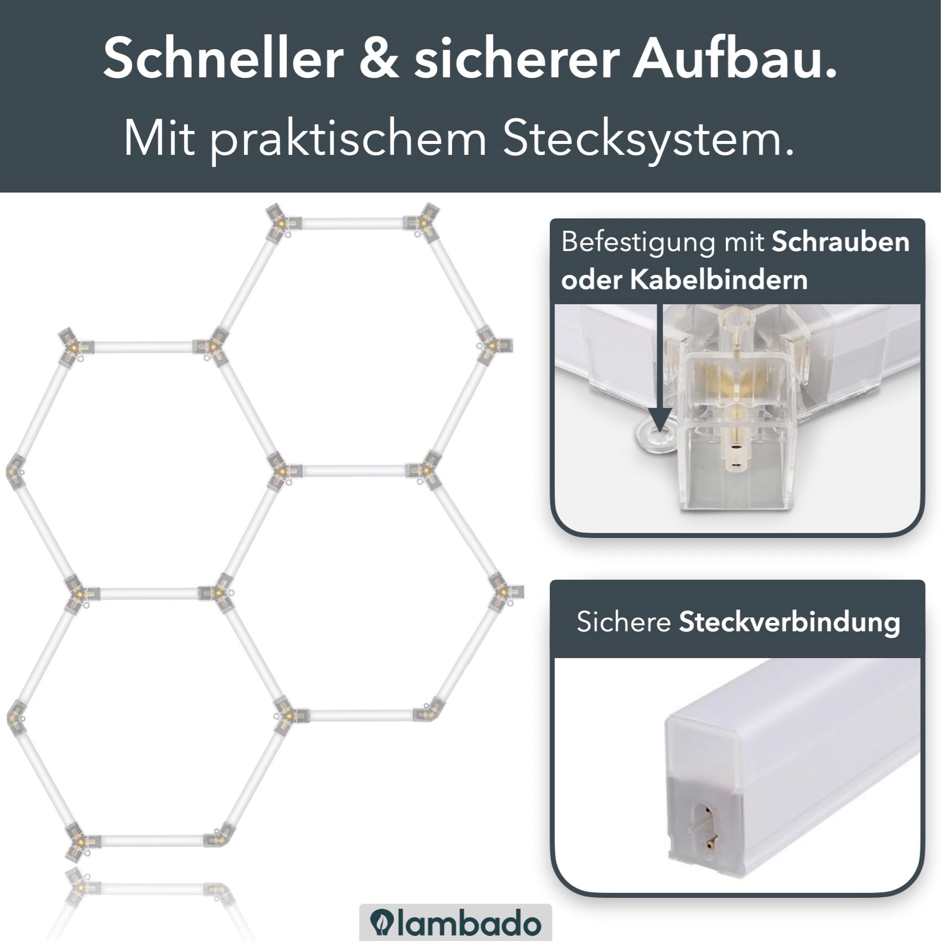 lambado® Hexagon LED Deckenleuchte Garagenlampe 5er Set | Farbtemperatur 6500K Weiß | für Werkstatt Garage Fitnessstudio Barber Shop Salon Showroom