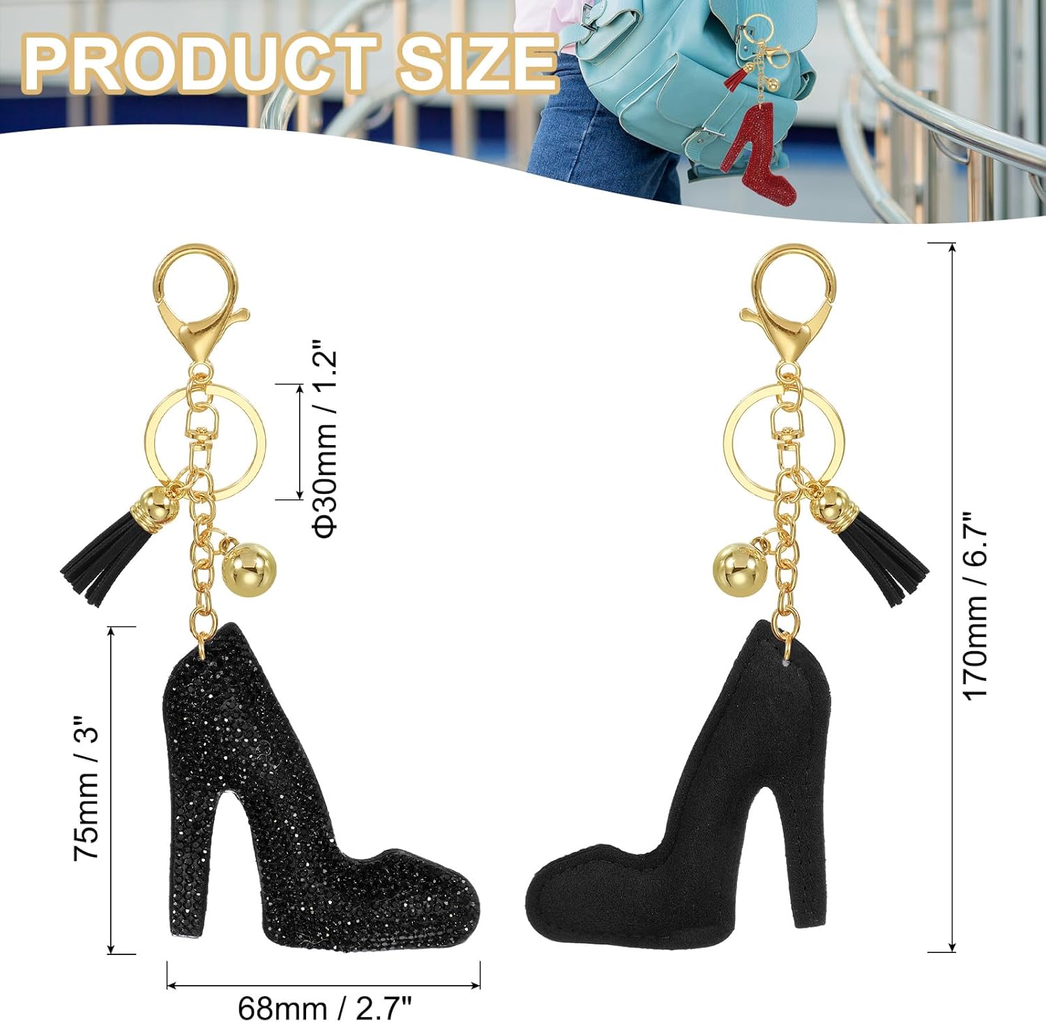 PATIKIL Rhinestone Keychain, Bling Keychain Accessories Crystal Key Chain for Women Purse Charm Bag Charm - Image 2