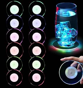 Piles Incluses Changement Couleur Automatique MEDOYOH Lot De 4 Dessous De Verre Carrés à LED Multicolores Pour Boissons, Bouteilles, Mariages, Bars, Noël Déco Bar Nocturne Lumière