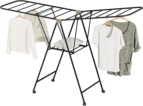 Clothes Hanging Drying Rack,Folding Laundry Dryer Rack with Wheels, Clothes Stand with Shoe Drying Rack and 2 Height-Adjustable Wings, Extra Large 3-Layer Cloth Dryer Bearing 200lbs Space Savn