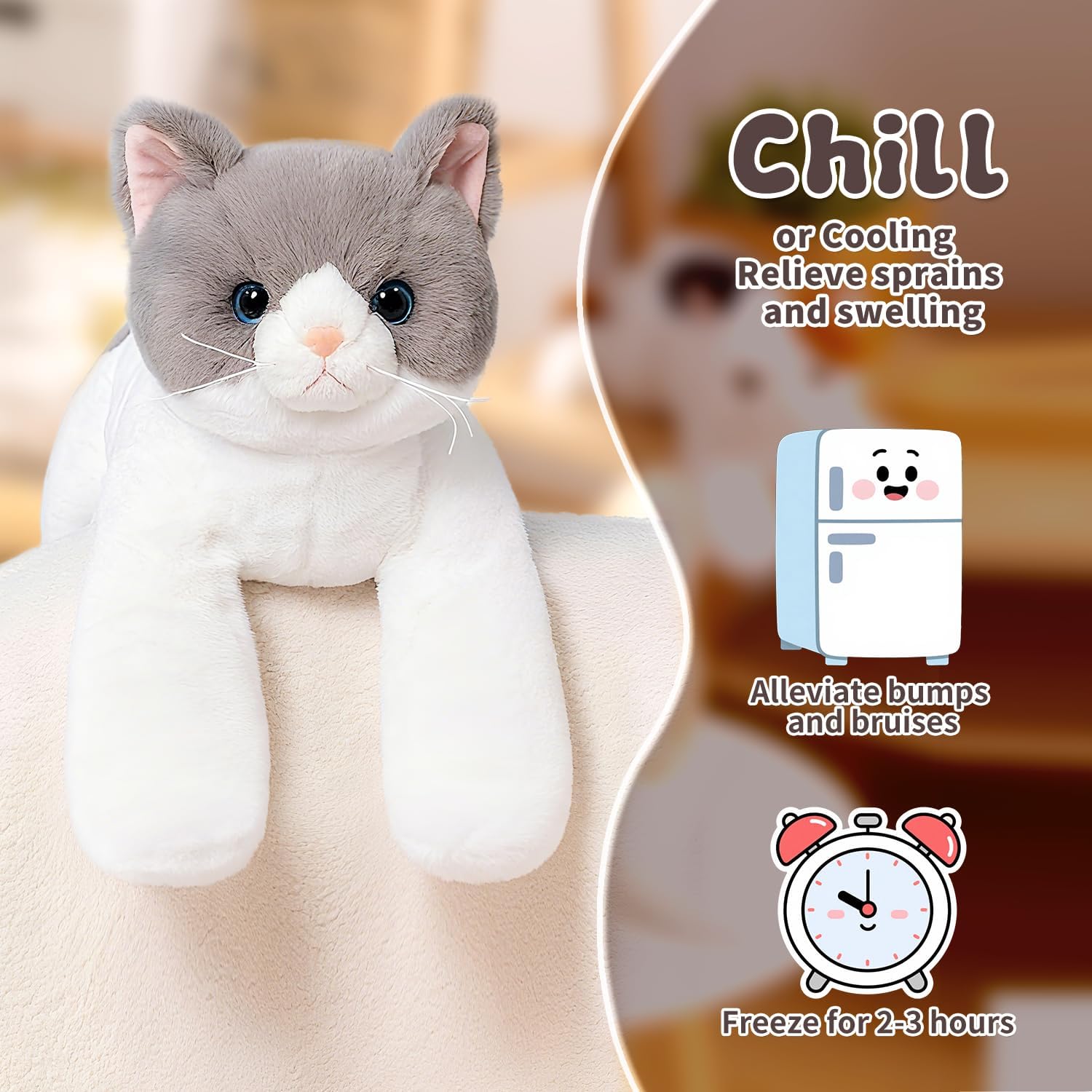 SNOWOLF Microwavable Weighted Stuffed Animals Cat, Heating Pad Plushies Grey Cat, Heated Plush Toy with Himalayan Salt for Warmth & Comfort, Cute Soft Kitten Doll Gift for Boys, Girls, Women, 1.5 LBs