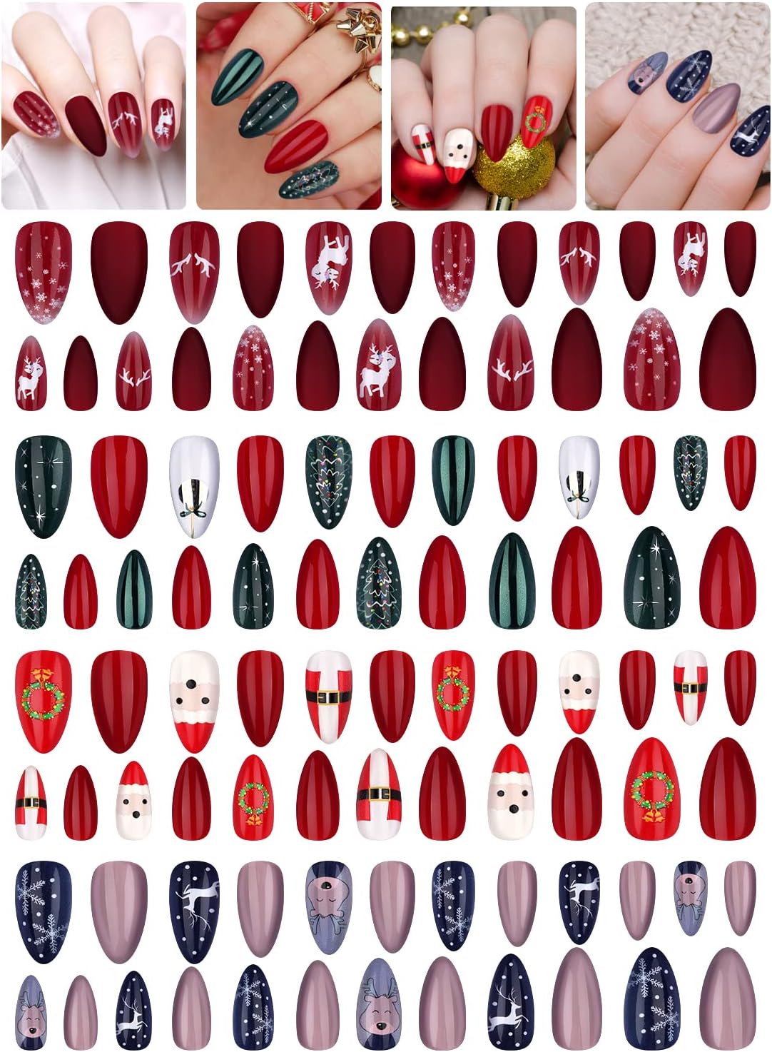 EBANKU 96 pcs Christmas Full Cover False Nails
