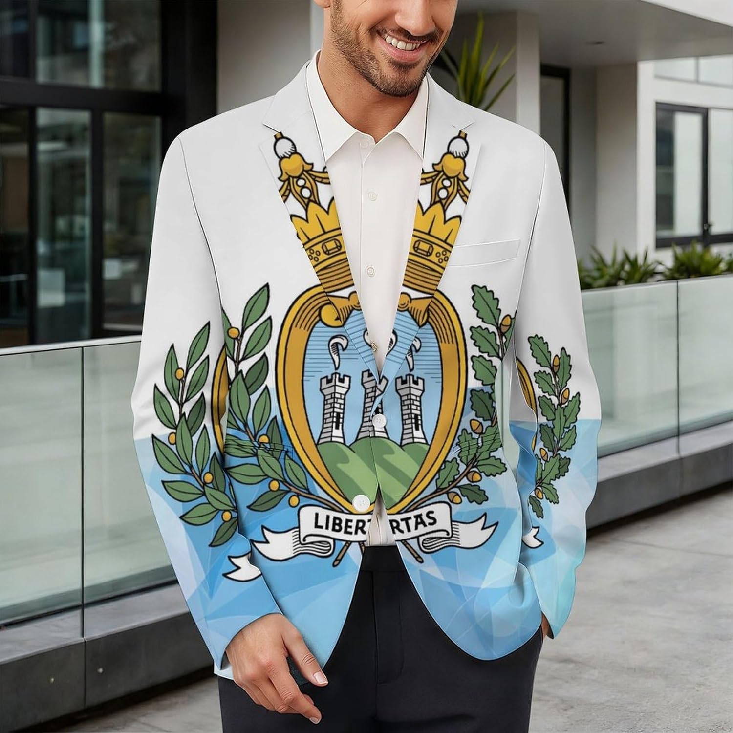San Marino Flag Mosaic Texture Suits Blazer for Men Business Tuxedo Jacket Buttons Sport Coat