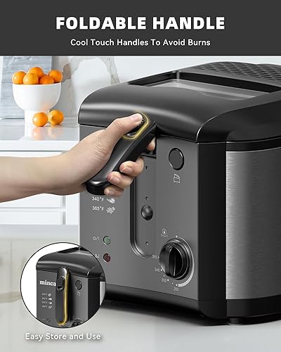 Miniatura 8 de minca Freidora eléctrica de 1500 W, cesta de inmersión de 2.5 litros con mango plegable aislado térmicamente, tapa extraíble con filtro de olor y