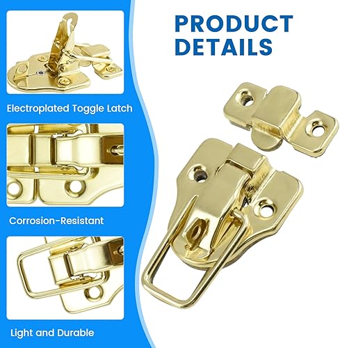 Miniatura 3 de SDTC Tech Paquete de 2 cajas de estilo retro dorado con cierre de palanca, de metal antiguo, con agujero para candado para joyero, gabinete, caja de