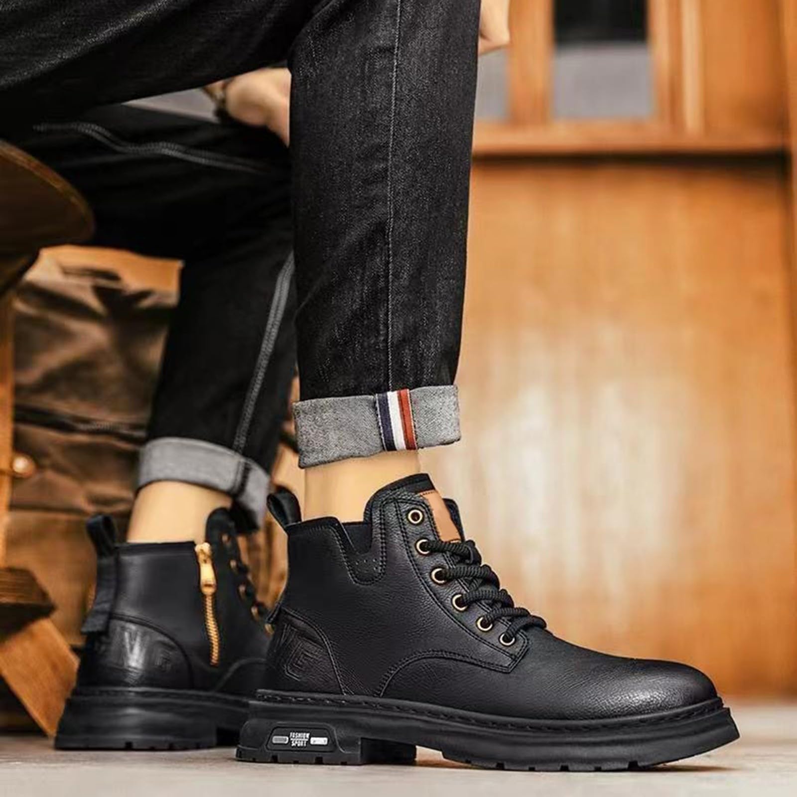 Botines para hombre, botas clásicas de caña corta, botas modernas con cordones, botas de senderismo para hombres, resistentes al desgaste, zapatos de trabajo, botines con cordones, botas de cuero