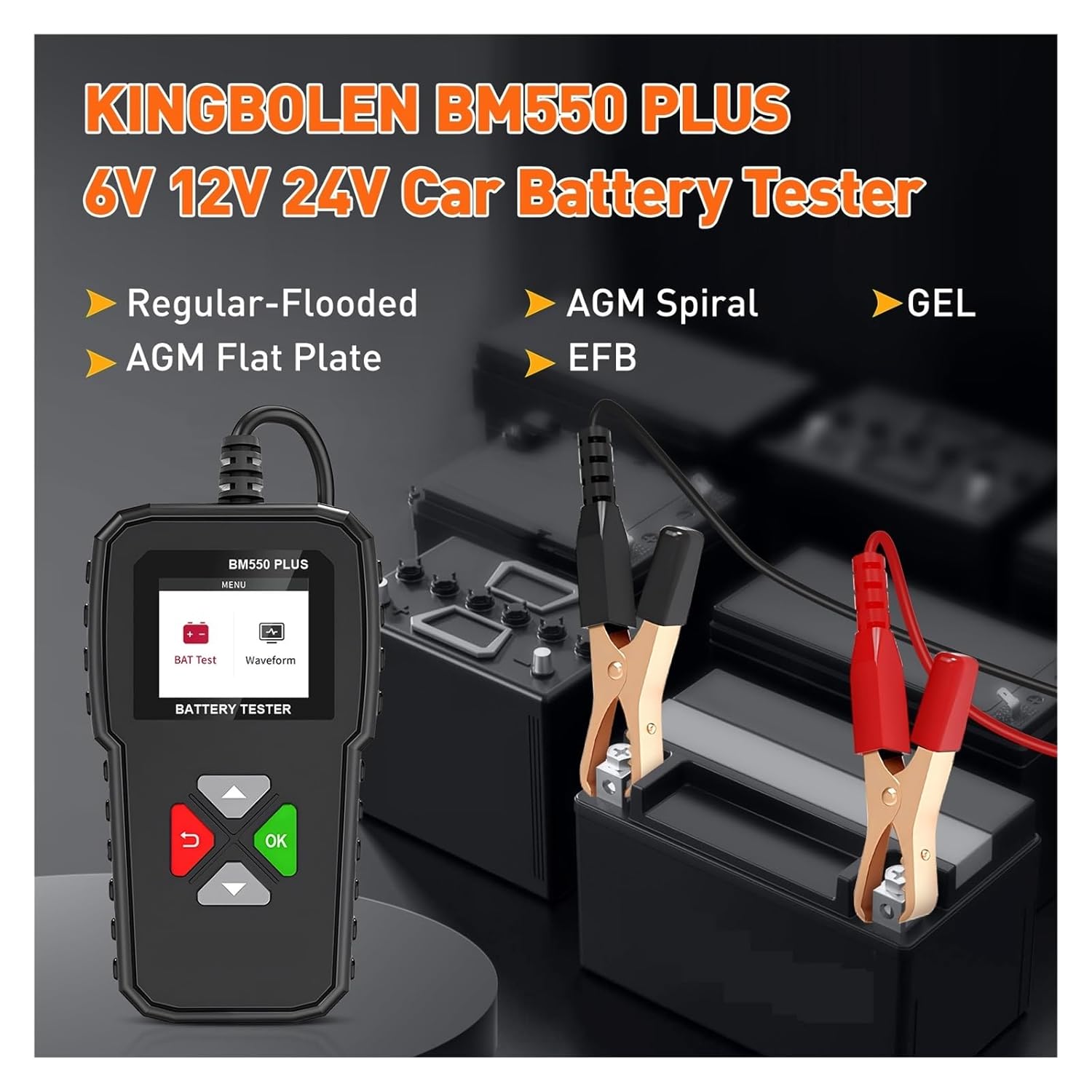 BM550 Plus Car Battery Tester 6V 12V 24V CCA SOH SOC Waveform Color Screen Auto Battery System Detect Analyzer Tools