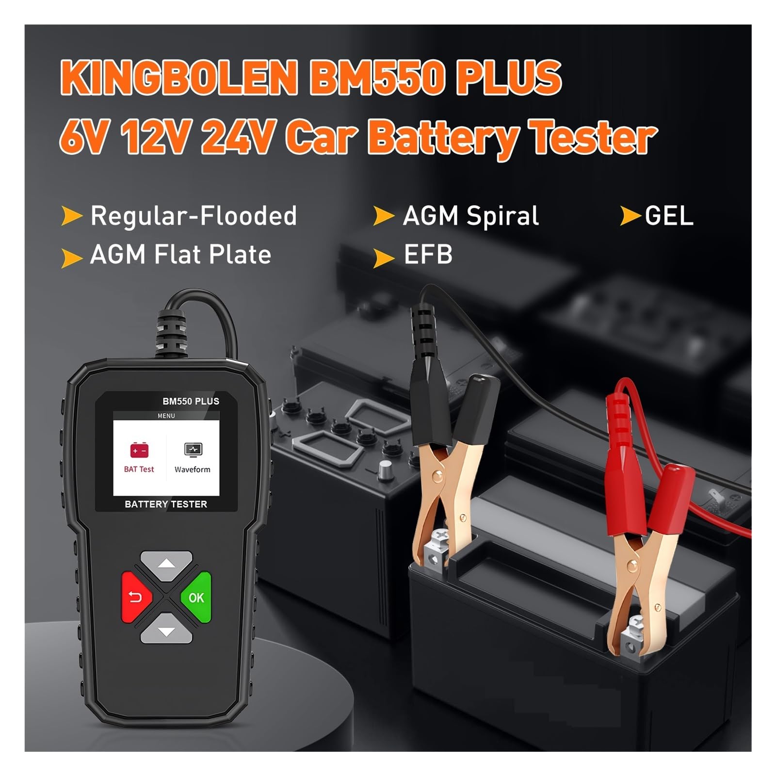 BM550 PLUS Tester for batteria auto 6V 12V 24V CCA SOH SOC Schermo a colori Forma d'onda Analizzatore di batteria auto Rilevamento strumenti, Tester per Batterie