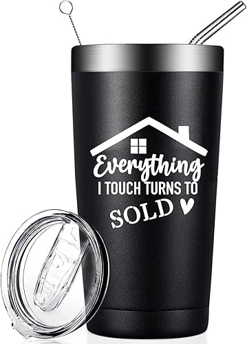 Everything I Touch Turns to Sold Realtor - Vaso de 20 onzas con tapa y pajilla, taza de café de viaje de acero inoxidable con aislamiento al vacío,