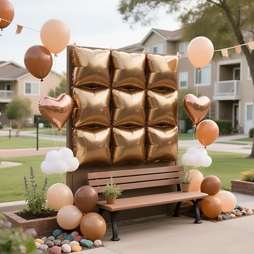 Miniatura 5 de NISOCY Globos de Otoño de Acción de Gracias 25PCS Globos Cuadrados Marrones de Papel de Aluminio Telón de Fondo de Pared de Doble Cara Kit de Arco