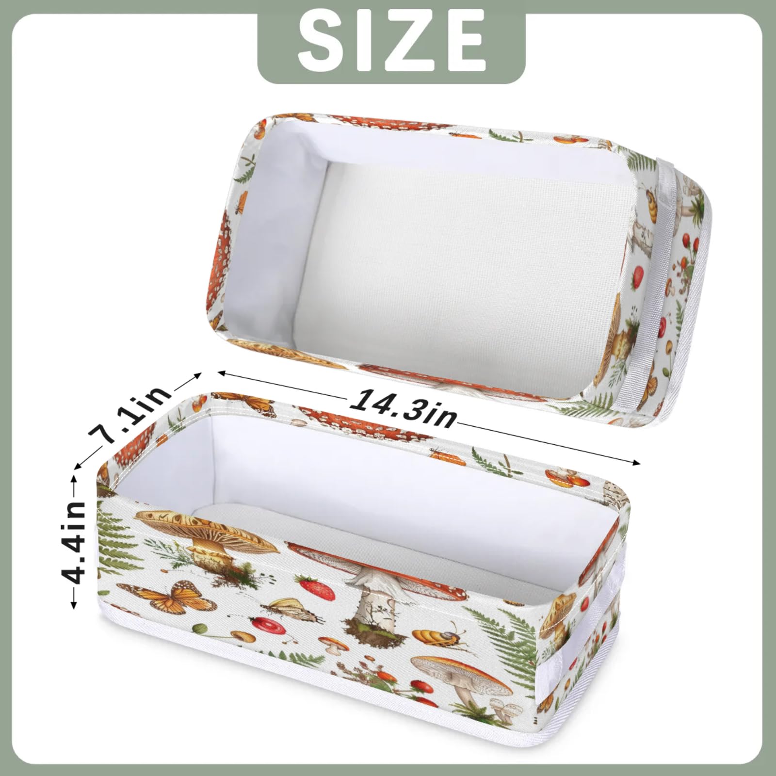 Tablerazzi Toilet Tank Topper Paper Basket with Handle, Cute Mushrooms Plant Bathroom Storage Basket for Organizing, Small Fabric Storage Bins for Bathroom Decor