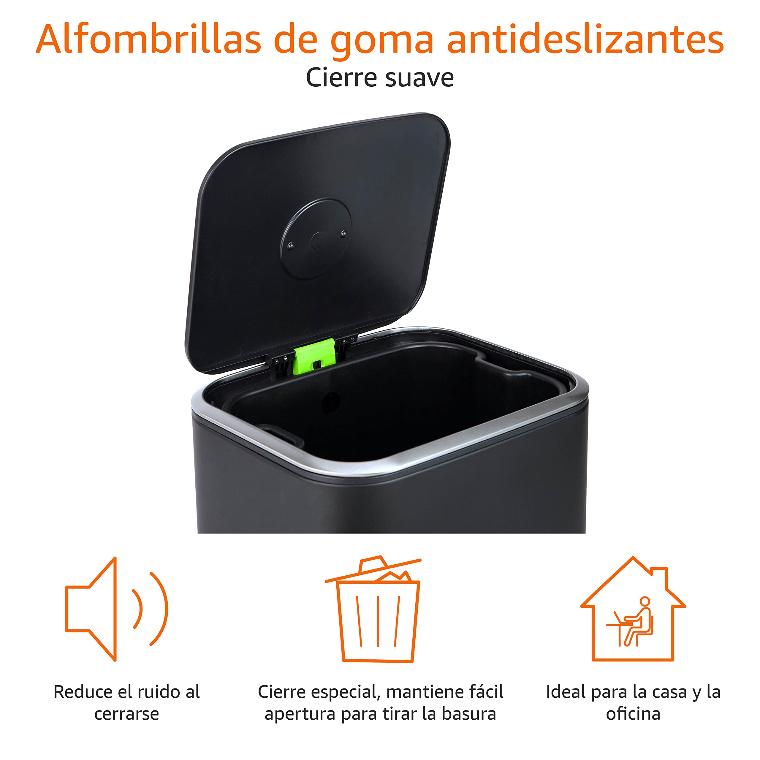 Amazon Basics Rectangular Papelera, 32 l, Negro