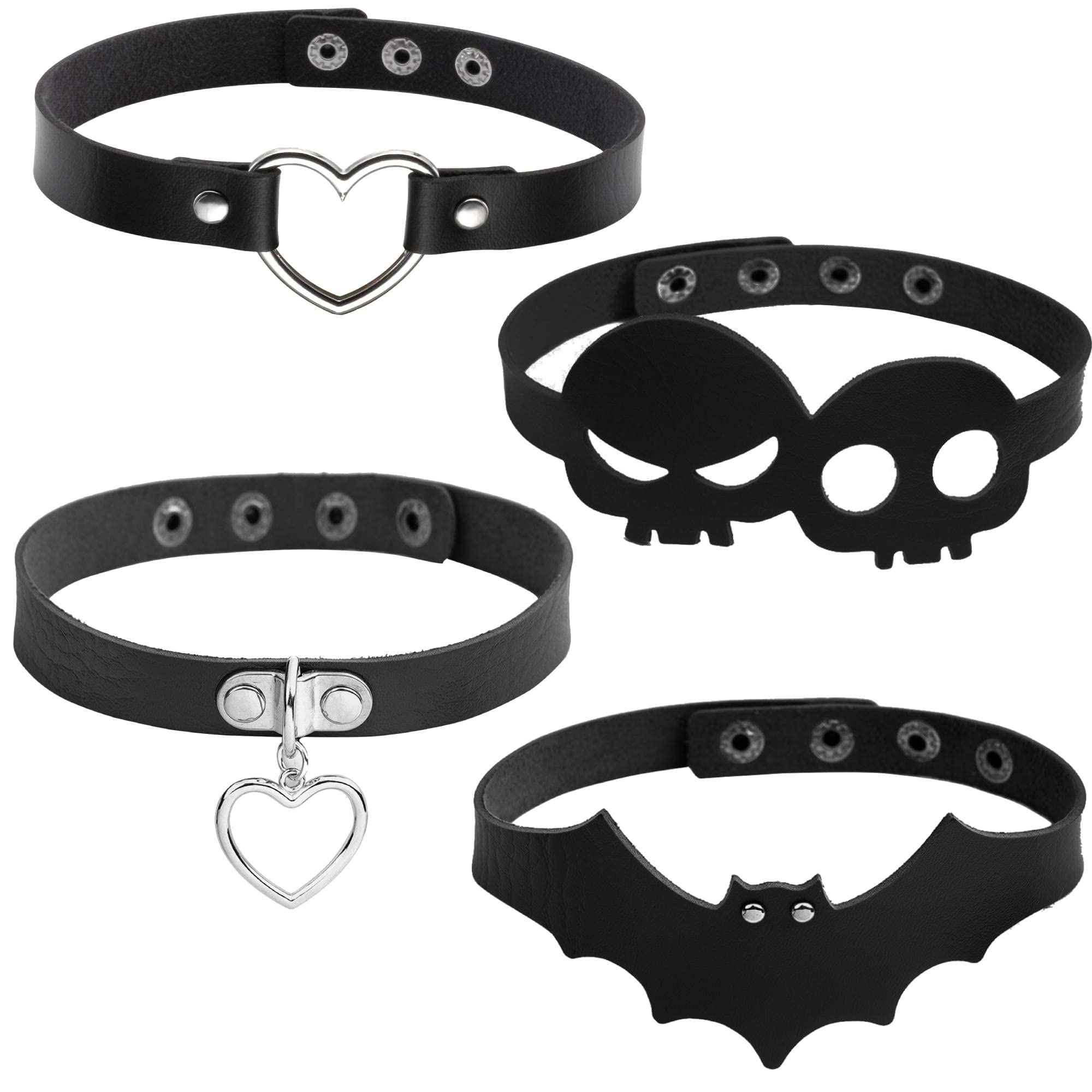 Collana da donna gotica in pelle PU, set di collana punk, collana in pelle, girocollo con spicchi, girocollo e collare cosplayer, ciondolo a forma di cuore, borchie choker, regolabile, nero